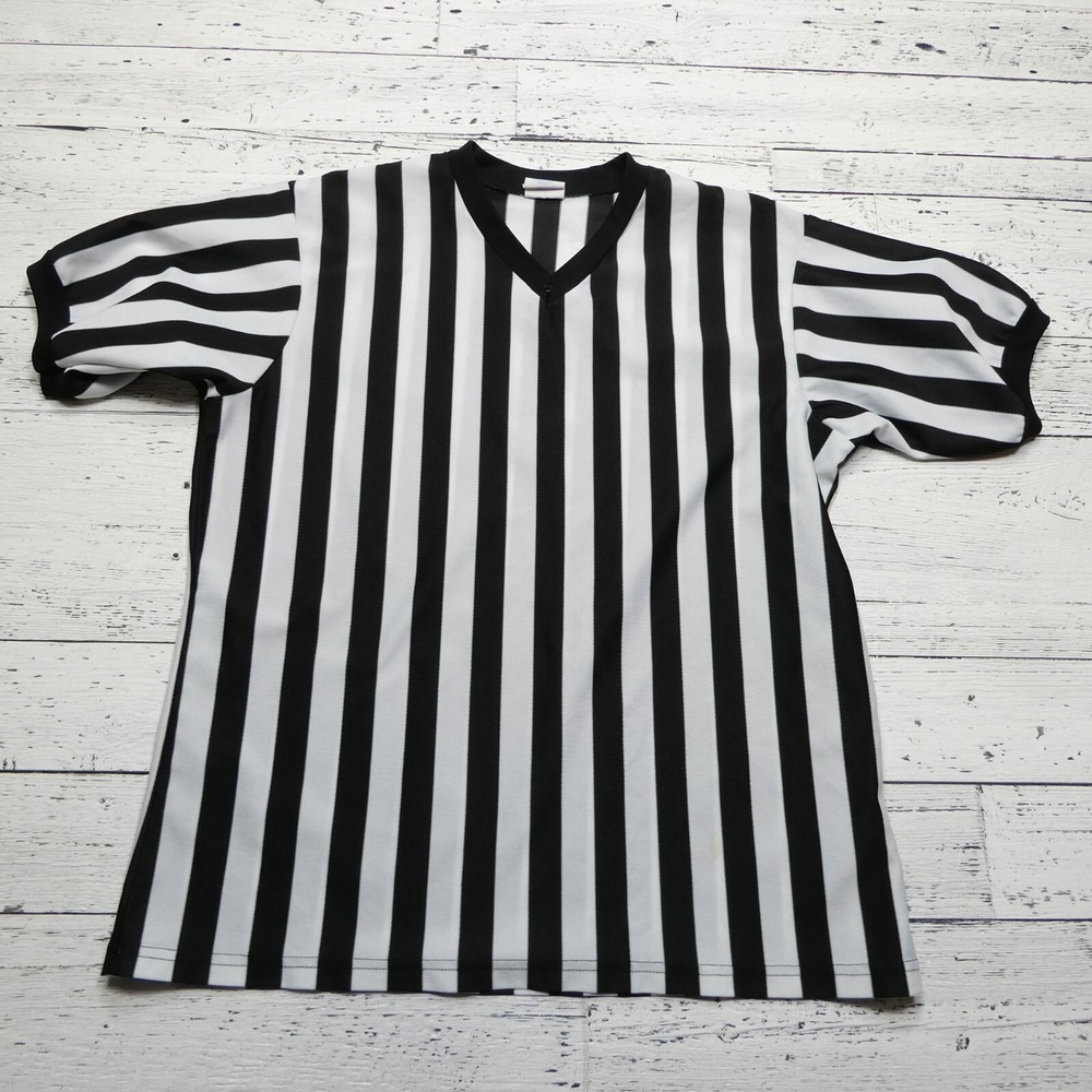 VINTAGE Majestic Referee Jersey Shirt Size XL Black White Striped USA Made